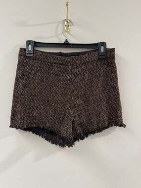 Boho Free People Brown Tweed High-Waisted Fringe Hem Shorts